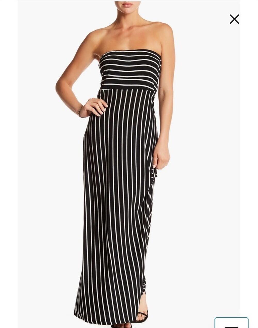 West Lei Women’s Black & White Striped Strapless Maxi Dress Sz S Beach Summer